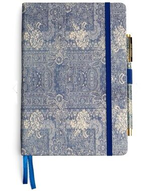 NEW Johnny Was Denim Embroidery Journal and Pen Set Silk Blend Blue 8.5" x 6"